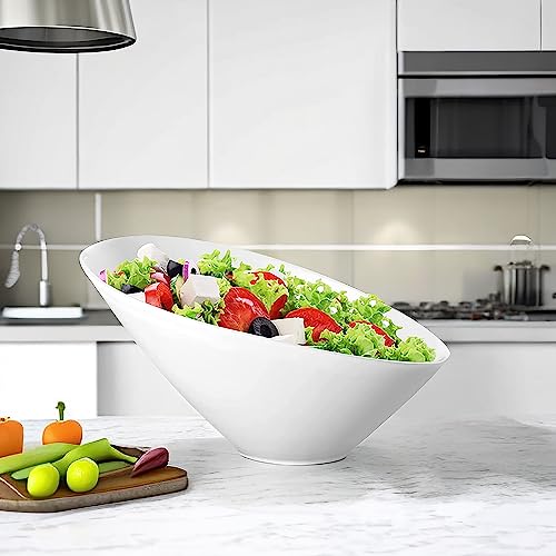 Yesland 24oz White Ceramic Serving Bowls Set of 2, 9.5" Angled Salad Pasta Bowls, Dishwasher Microwave Safe for Soup, Ramen, Cereal, Rice, Noodle, Kitchen & Restaurant Use