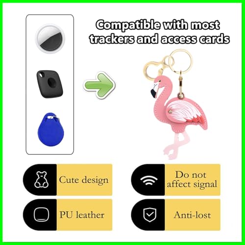 Leather Keychain holder Protective Case Compatible with Apple AirTag - color: Flamingo