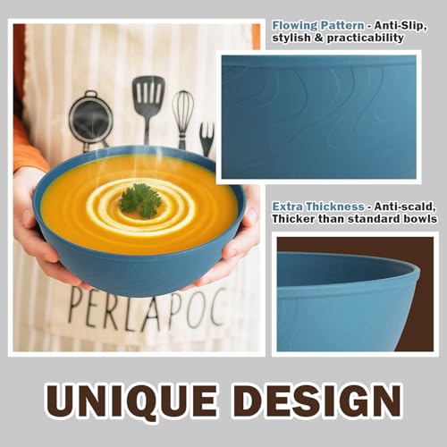Wheat Straw Bowls 40OZ Set of 6,Unbreakable Plastic Bowls Set,Blue - color: Blue, size: 40 OZ