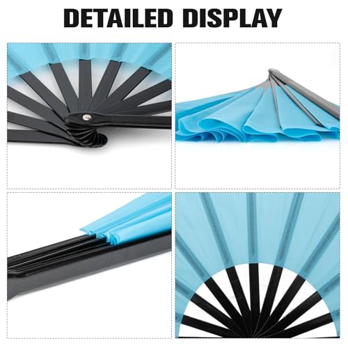 QIRMIZI 10PCS Large Folding Hand Rave Fan - Popping Fan Clacking Fans for Chinese Kung Fu, Tai Chi, Dance, Music Festivals,Carnivals, Weddings, EDM Events, Parties & Decorations,Light Blue - color: Light Blue