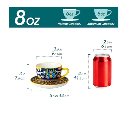 vancasso 8oz Bohemian Porcelain Cappuccino Cups, 6-Piece Set, Lead-free