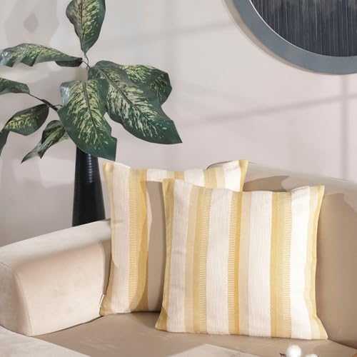 SOULMARK | 100% Turkish Cotton Decorative Pillow Covers | Mustard Yellow & Set of 2 | 18x18 | Hidden Zipper & Machine Washable | Soft & Woven Textured Euro Sham Covers for Sofa, Couch, Livingroom - color: Mustard Yellow, size: 18" x 18" (Pack of 2)