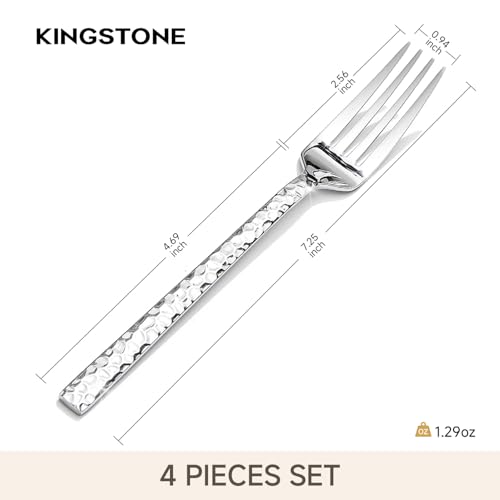 KINGSTONE 4-Piece Hammered Salad Forks Set, 7.25" 18/10 Stainless Steel - size: 4-Piece