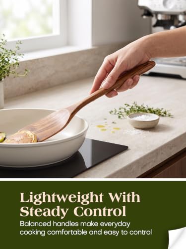 AIUHI 10Pcs Wooden Kitchen Utensils, Teak Wood Utensil Set for Kitchen, Heat-resistant Wooden Spoons for Cooking, Nonstick Wood Spatula Soup Ladle Tong Egg Whisk