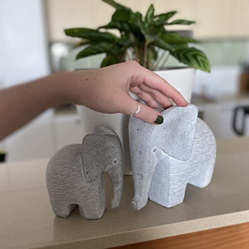 Elephant Statues Set of 2, Gray Sculptures for Shelf & Table