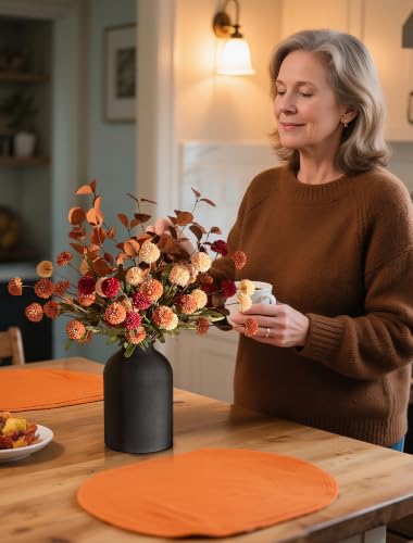BLOSMON Faux Flowers Table Centerpiece for Dining Room, Fall Flower in Vase - color: Burnt Orange