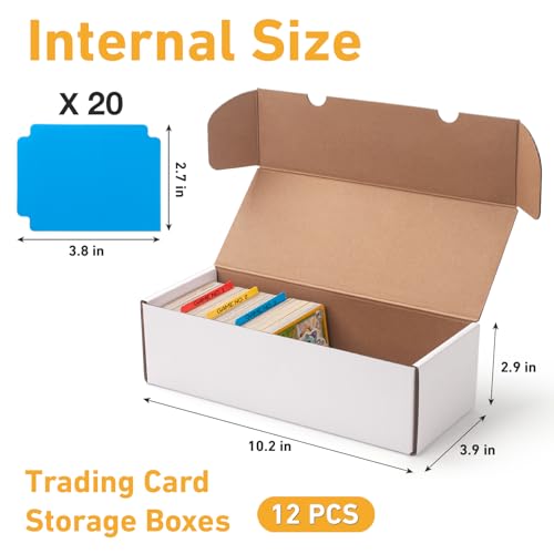 SUNEZLGO 12 Pack Trading Card Storage Box,Cardboard Sports Game Card Storage Collector Boxes with 20 PCS Dividers,Card Organizer for Basketball Cards,Hold 7200 Standard Trading Cards