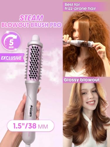 SHEGLAM Steam Thermal Brush, 1.5" Steam Blowout Brush 4-in-1 Curling Brush