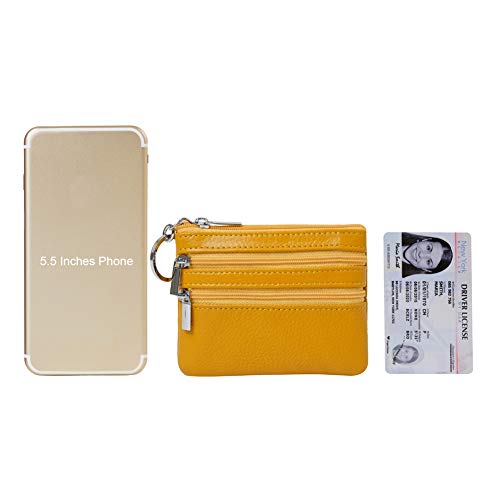 Women Genuine Leather Coin Purse Keychain Change Purse - color: Yellow