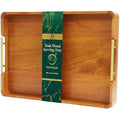 Solid Teak Wood Serving Tray with Handles, 20 x 14 Inch - size: 20" x 14" x 2"