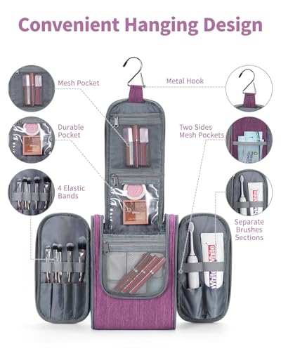 Narwey Hanging Travel Toiletry Bag for Women, Cosmetic Makeup Bag - color: AA-Purple, size: Medium