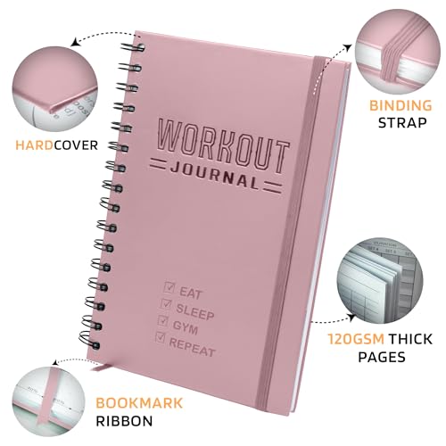 Nextnoid Hardcover Fitness Planner Workout Journal for Women & Men - Undated A5 Sturdy Fitness Log Book to Track Gym & Home Workouts - Pink Separately Packaged 2 Pieces - color: N.Pink 2, style: Fitness