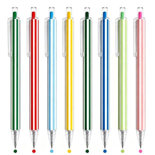 8 Pack Retractable Gel Pens 1.0 mm Striped Aesthetic School Supplies Smooth Writing Colored Ink Click Pen For Note Taking Cute Office Stationery Gift Set