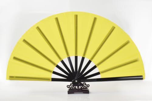 2 Pack Large Folding Hand Fan, Yellow Chinese Kung Fu Tai Chi Fan Nylon-Cloth Fan for Men and Women Performance, Dance, Decorations, Festival, Gift (Folding Fan Yellow 2p+case) - color: Yellow+yellow