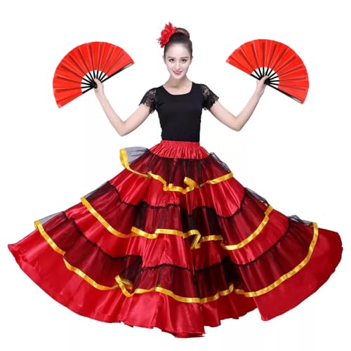 2 Pack Large Folding Hand Fan for Men/Women, Rave Fan Chinese Kung Fu Tai Chi Hand Fan Black Vintage Foldable Hand Fans for Dancing, Festival, Gift, Home Decorations(Red) - color: Red