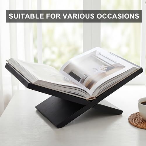Wooden Book Stand for Display, Large Open Book Holder for Desk - color: Black