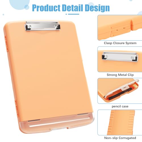 Hongri Clipboard with Storage with Pencil Case, 8.5 x 11 Storage Clip Board - color: Light Orange