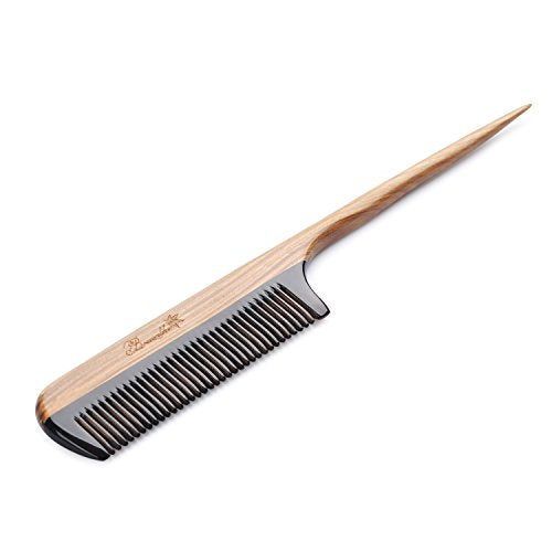 Breezelike Hair Comb for Women, Fine Tooth Detangling Wooden Tail Comb - color: Buffalo Horn Teeth and Sandalwood Handle
