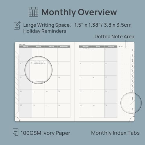 POPRUN 2027 Planner, 6.5" x 8.5", Daily Weekly and Monthly Appointment Book - color: Pacific Green, size: Medium-6.5'' x 8.5'', style: Calendar Year 2027