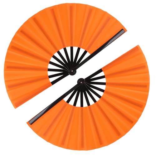 2 Pack Large Folding Hand Fan for Men/Women, Rave Fan Vintage Retro Fabric Fans, Chinese Kung Fu Tai Chi Hand Fan for Festival, Dance, Gift, Performance, Decorations (Orange) - color: 2 Orange