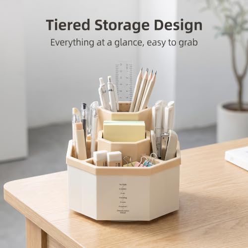 Jekelife 360 Degree Rotating Pen Holder,5-Compartment Desk Organizer,Pink - color: Pink, size: B