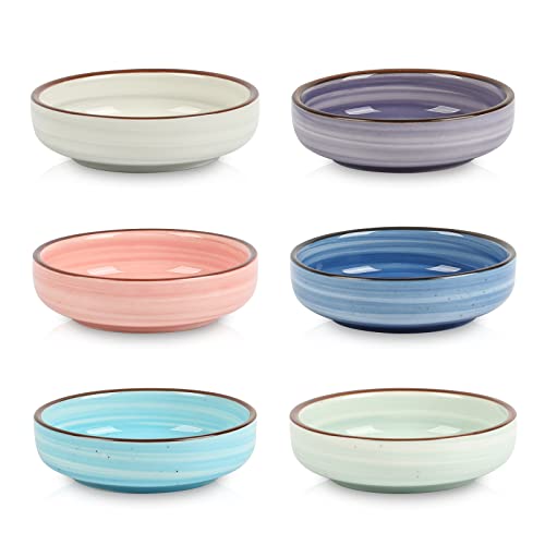 Selamica Ceramic 2.5 OZ Soy Sauce Dish Dipping Bowls Set of 6, 3.3 Inch Small Side Dish Pinch Bowls, Mini Bowls for Condiments, Ketchup, BBQ, Sushi, Gradient Color - color: Gradient Color, size: 3.3 Inch, Set of 6