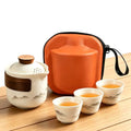 Portable Chinese Gongfu Tea Set, Travel Mini Gaiwan Teapot with Bag - color: White
