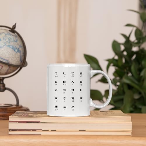 Panvola Hangul And English Alphabet Korean Ceramic Mug 11oz White