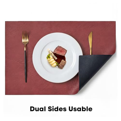 Artoid Mode Red Faux Leather Placemats Set of 4 - color: Red, size: 12" x 18", Rectangular Set of 4