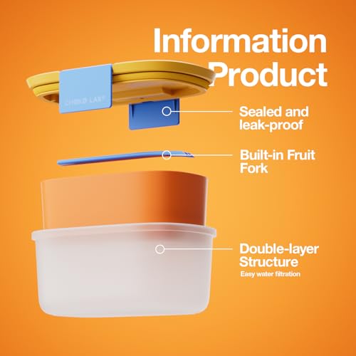 CHAKO LAB Fruit Storage Containerswith Removable Colander, Built-in fruit fork, Food Storage Containers with Lids 21oz(orange) - color: orange