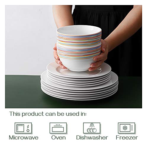 DOWAN 5.8" Deep Soup Bowls & Cereal Bowls - 30 Ounces Large Bowls Set of 4 for Kitchen - Ceramic Bowls for Cereal, Soup, Oatmeal, Salad, Ramen, Noodle, Rice - Dishwasher & Oven Safe (Multi) - color: Rainbow