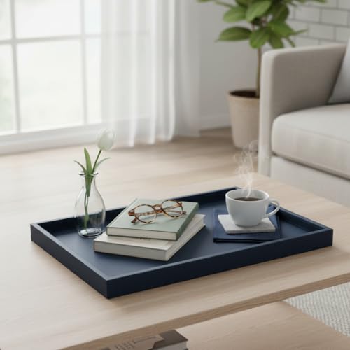 25 * 15 Inch Rectangular Ottoman Tray | Textured PU Leather, Waterproof & Heat-Resistant Storage for Coffee/Dining Tables, Sofa, Bed, Entertainment & Party (Navy Blue, 25 * 15in) - color: Navy Blue, size: 25" x 15" x 1.5"
