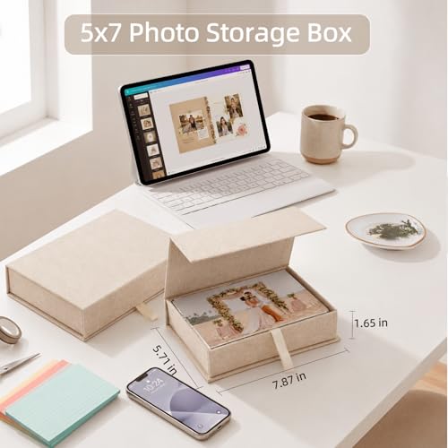 Photo Storage Box 5x7, Keepsake Box - Beige - color: Beige, size: 5"x7"