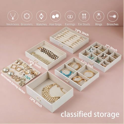 BOOVO Large Jewelry Boxes For Women (Pearl White, 6 Layer) - color: Pearl White, size: 6 Layer