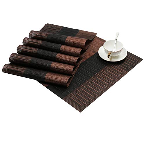 SHACOS Placemats Set of 6 Woven Vinyl Place Mats for Dining Table Heat Resistant Table Mats Wipeable (6, Ombre Coffee Black) - color: Ombre Coffee Black, size: Set of 6