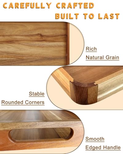 22-in Wooden Serving Tray, Acacia Ottoman Tray, Rounded Corners - size: 22" x 15.8" x 2"
