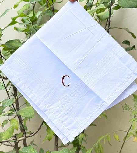 Monogrammed Handkerchiefs for Men 3-Pack Cotton, White Hankies - color: C