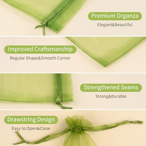 Crweety 50PCS Organza Bags 3x4 Green Small Gift Bags Mesh Drawstring - color: Olive Green