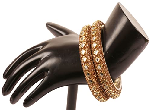 Touchstone Indian Bollywood Handcrafted Look Designer Jewelry Bracelets Bangle. Set of 2. in Oxidized Silver Tone for Women. - style: D122 Citrine Yellow