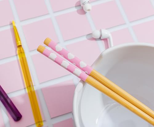 Silver Buffalo Sanrio Hello Kitty Rainbow Ceramic Ramen Dinnerware Set | Includes 20-Ounce Noodle Bowl and Wooden Chopsticks
