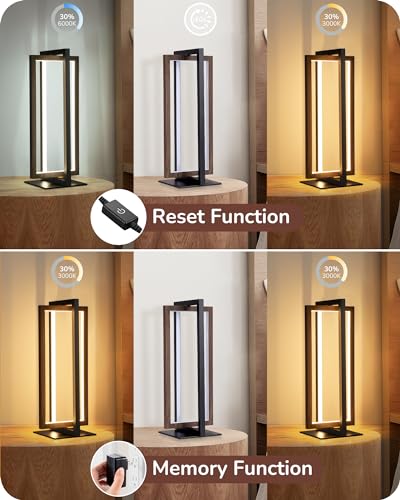 EDISHINE Modern LED Table Lamp, Minimalist Bedside Lamp, Walnut Wood Grain - color: Wood Grain Walnut Color