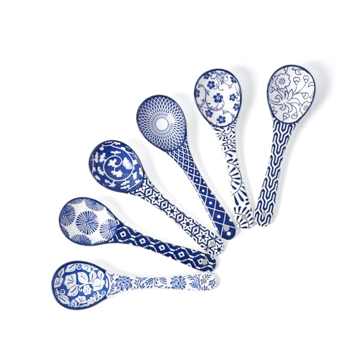 Selamica Ceramic Soup Spoons, 6.2 Inch Spoon Set of 6, Vintage Blue - size: 6.2 Inch, style: Vintage Blue
