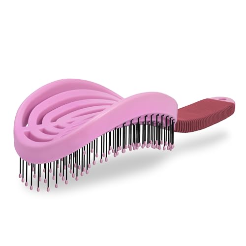 NuWay® DoubleC® Scalp Care Hair Brush – Patented Double Curve Design for Scalp Massage, Vented Blow-Dry Styling, Wet & Dry Hair, All Hair Types (Petal Pink) - color: Petal Pink