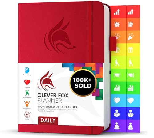 Clever Fox Daily Planner, Undated Professional & College Day, Red - color: Red (Undated)