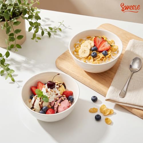 Sweese 10 oz Small Ceramic Bowls Set of 6, 4.8 Inch White Serving Bowls for Yogurt, Fruit, Dessert, Snacks and Small Portions, Stackable Porcelain Bowls for Everyday Use - color: White, size: 10oz (Medium)