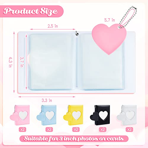 10 Pack KPOP Photocard Binder, Mini Photo Card Album with Heart Window & Pendant, 32 Pocket Card Holder Book for Idol Cards, Trading Cards Collection, 5 Colors