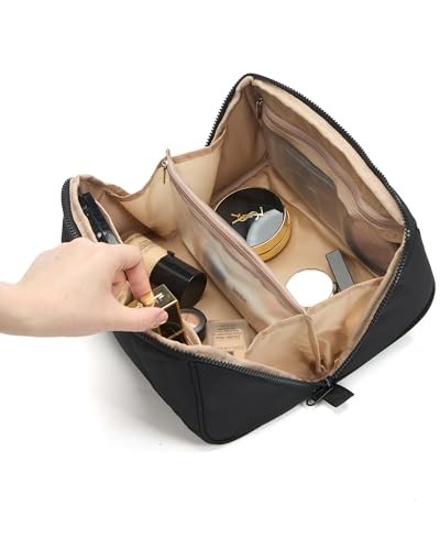NISHEL Travel Makeup Bag for women, Organizer Pouch Cosmetic Case - color: Black
