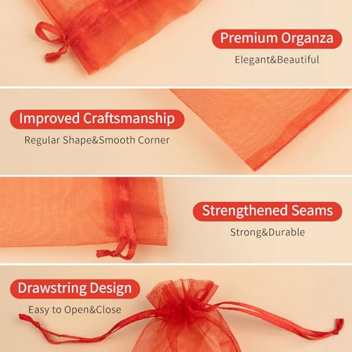 50PCS Red Organza Bags 3x4, Small Gift Bags for Women Jewelry Makeup Candy Soap Goodie, Cute Mesh Drawstring Pouches Mini Gift Wrap Bag for Wedding Birthday Party Favors Halloween Wrapping - color: Red