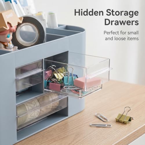 School Supplies Organizer with Drawers, Pen Holder, Blue - color: Blue, size: C