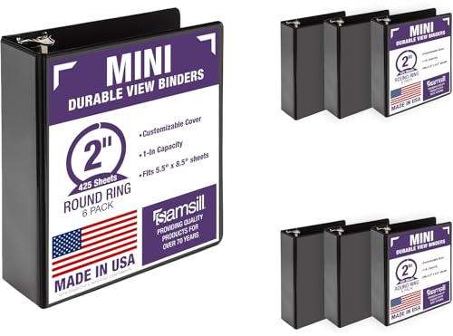 Samsill Economy 2 Inch Mini 3 Ring Binder, Round Ring Binder, Holds 5.5 x 8.5 Inch Documents, Customizable Cover, 2" View, 6-Pack, Black - color: Black, size: 2" View, style: 6-Pack